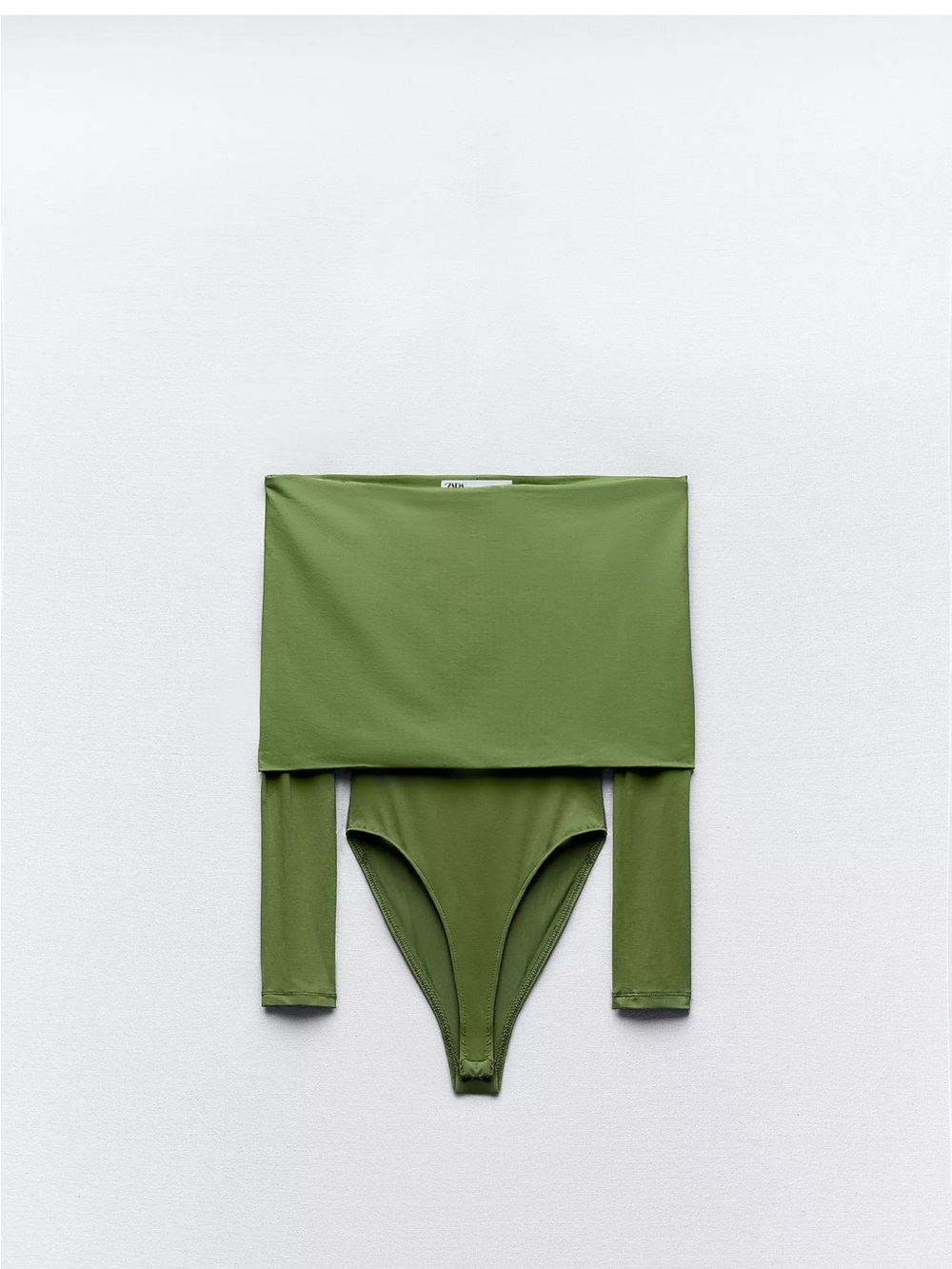 Zara Olive Green Off-Shoulder Long Sleeve Bodysuit